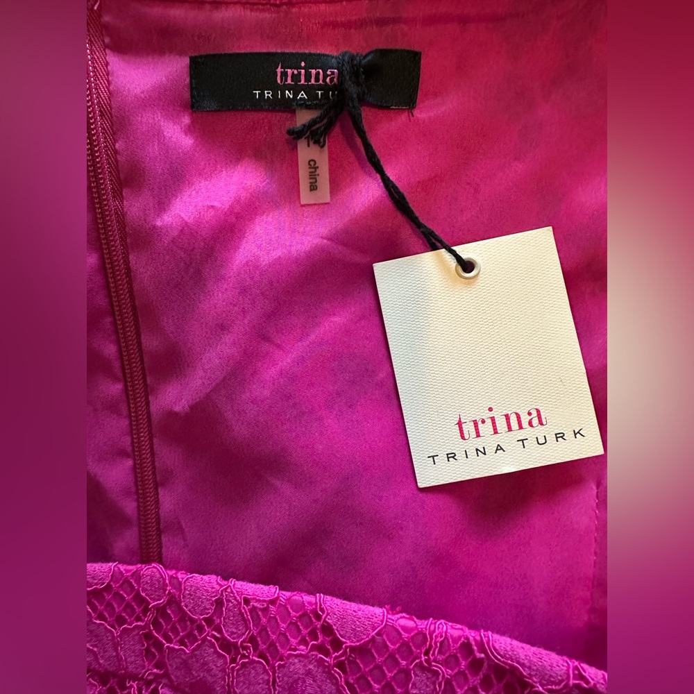 Trina Turk Fuchsia Hot Pink Lace Off the Shoulder Dress - Picture 16 of 16
